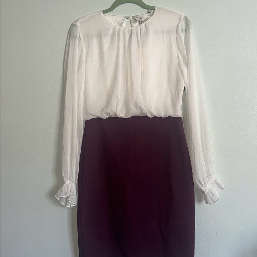 Ted Baker White and Purple Long Sleeve Dress
